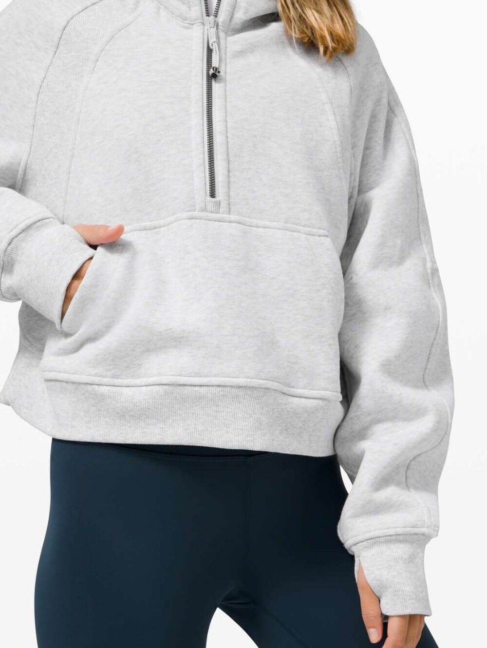 lululemon Scuba Oversized Light Gray Half-Zip Hooded Sweatshirt Size M/L - Picture 12 of 15
